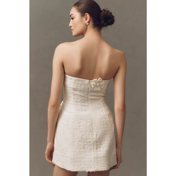 LEO LIN Snow Rosario Strapless Floral Appliqué Tweed Mini Dress Sz 12 NWT - Picture 5 of 12